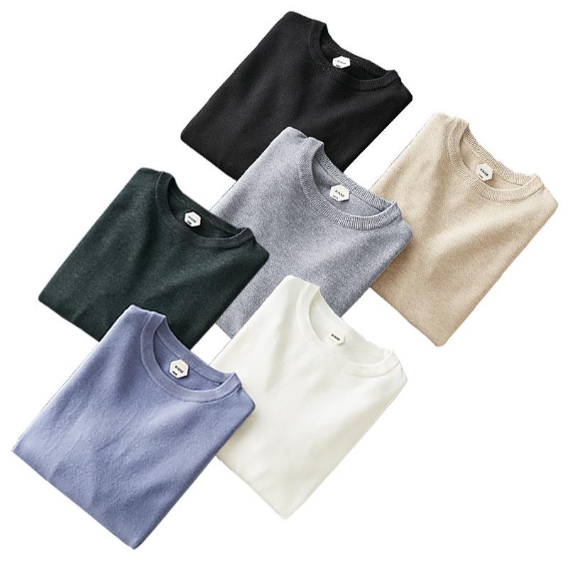 Men's Slim Fit Round Neck Knit Sweater - Long Sleeve, Solid Color, Versatile Base Layer for Autumn/Winter Casual Trend.