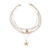 Summer beach soft pottery imitation pearl beaded necklace niche irregular multi-layer stacked starfish neck chain