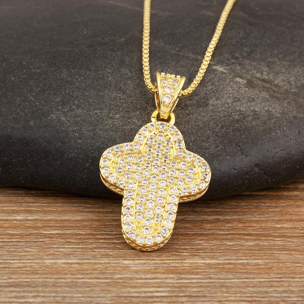 Nidin New Trendy Personality Design Cross Pendant Necklace For Women Men Shiny Crystal Zircon Charm Jewelry Daily Party Gifts