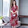 Women's Casual Flowy Chiffon Maxi Dress A-line Ruffle Short Sleeve V Neck Long Dress Boho Floral Summer Dress