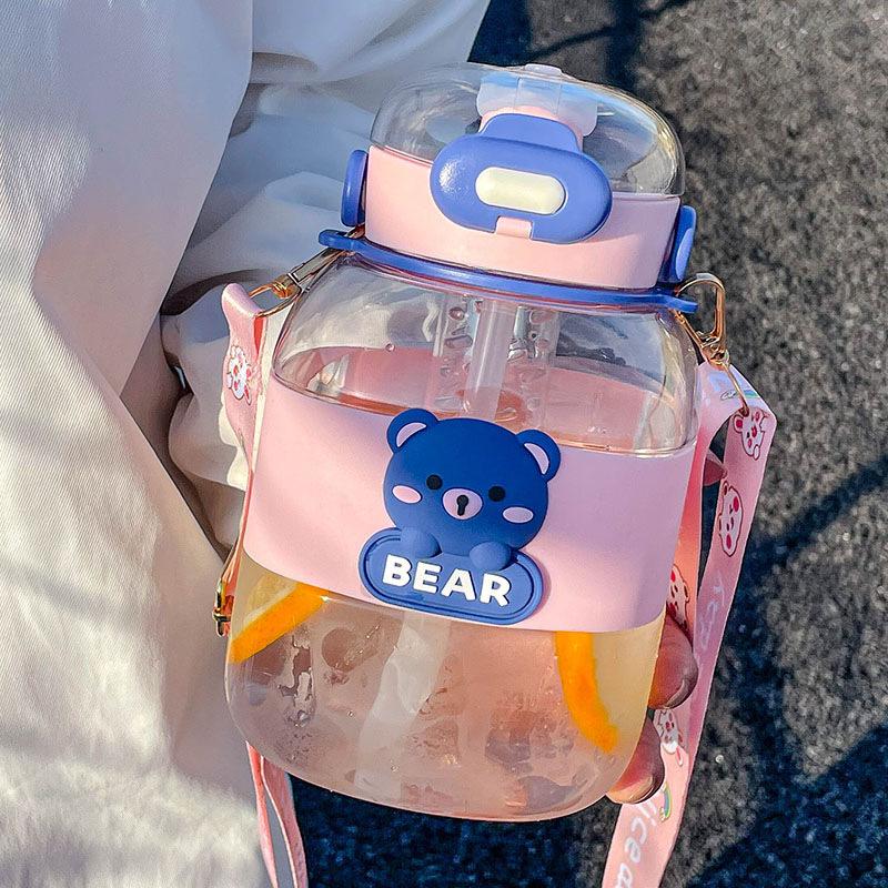 

Kawaii Bear Polymer Water Cup Girls Scholars Straw Water Bottle Featuring Strainer Tea Large Capacity Adorable Kids Double Drinking Practical Use Without 3D Stickers