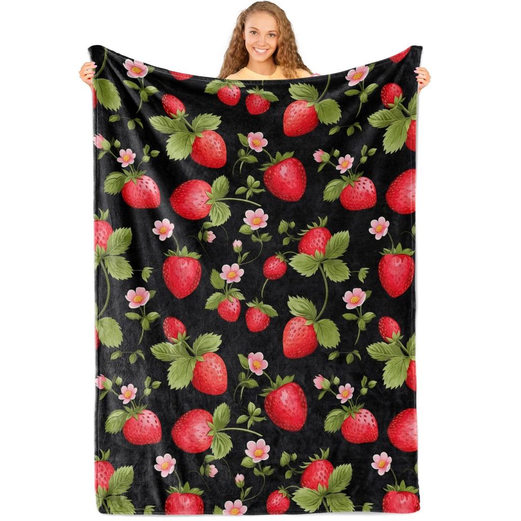 Strawberry Pattern Collection digital-printed polyester Bedroom velvet flannel cover blanket Fleece sofa cover blankets for beds