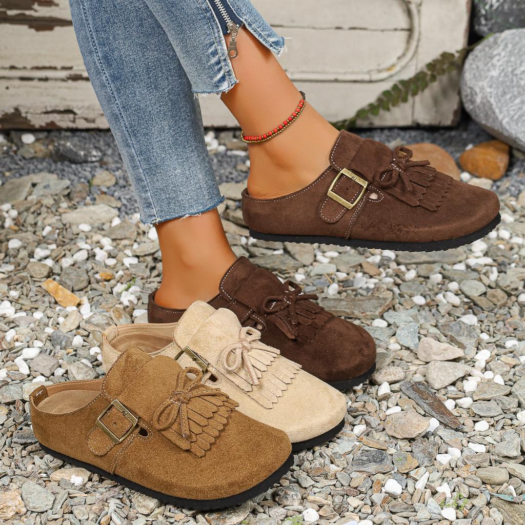Baskets Rétro pour Femmes Boucle de Ceinture à Franges Chaussures à Fond Plat Bout Rond Automne Mocassins Baskets Confortables à Semelle en Caoutchouc pour Femmes