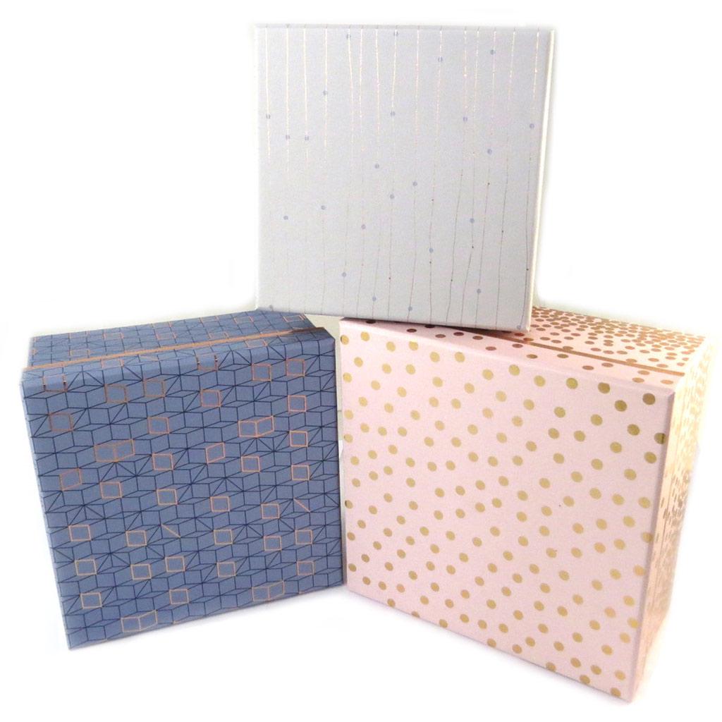 Les Trésors De Lily [P1094] - Set of 3 Nesting Boxes 'Baroque Art' Blue-grey Pink