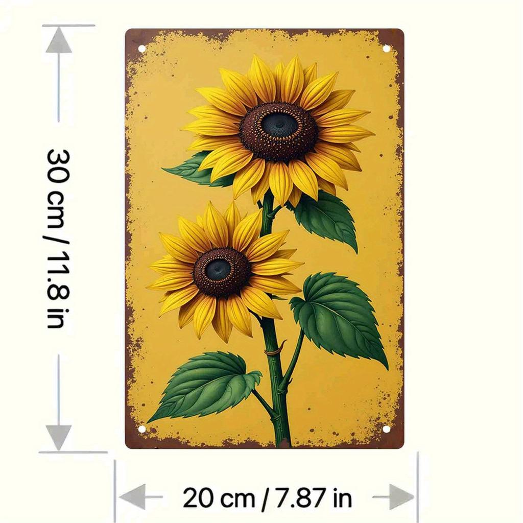 2D Flat, 2D, 1pc" Sunflower' S Warm Moments" Tin Painting, Rustproof and Waterproof No Punching, Suitable for Doors, Walls, Shop
