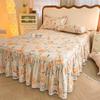 3pcs Printing Ruffled Edge Soft Comfortable Breathable Bed Skirt Set All-season Availability,  Mattress Cover, Printing Bedding Set, for Bedroom