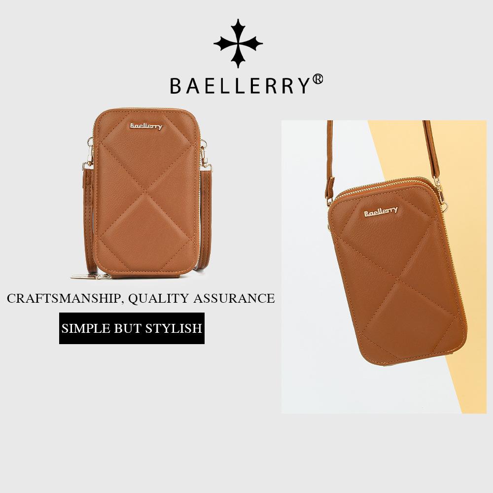 Baellerry Women's Cell Phone Bag Japanese and Korean Style Vertical Double Layer Single Shoulder Bag Fashion Zipper Crossbody Bag