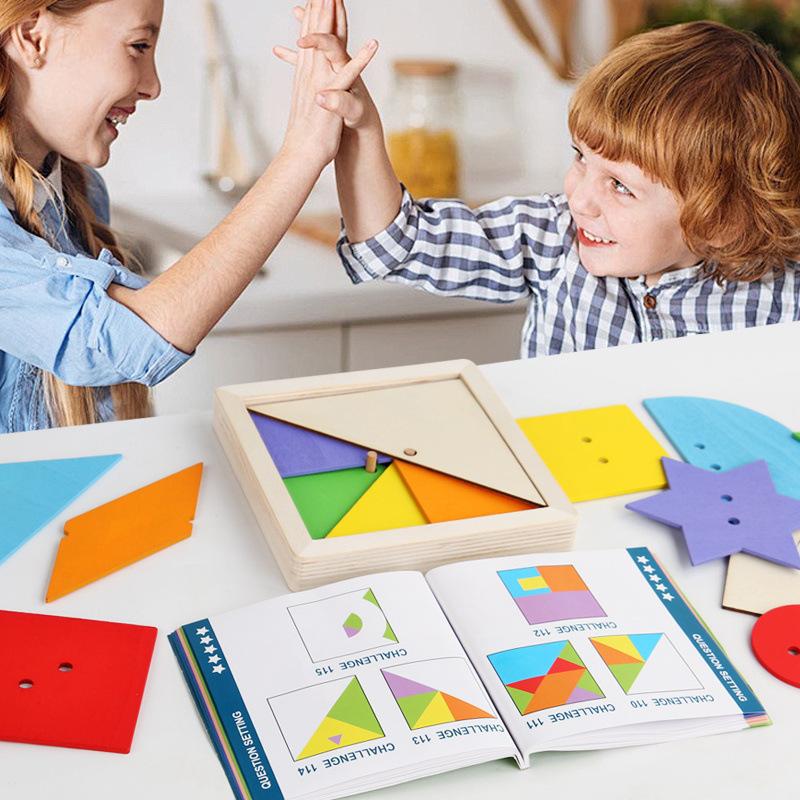 Kids Geometric Tangram Jigsaw Brain Game Montessori 3D Creative Toy Logical Thinking Challenge Intellectual Game Educational Toy