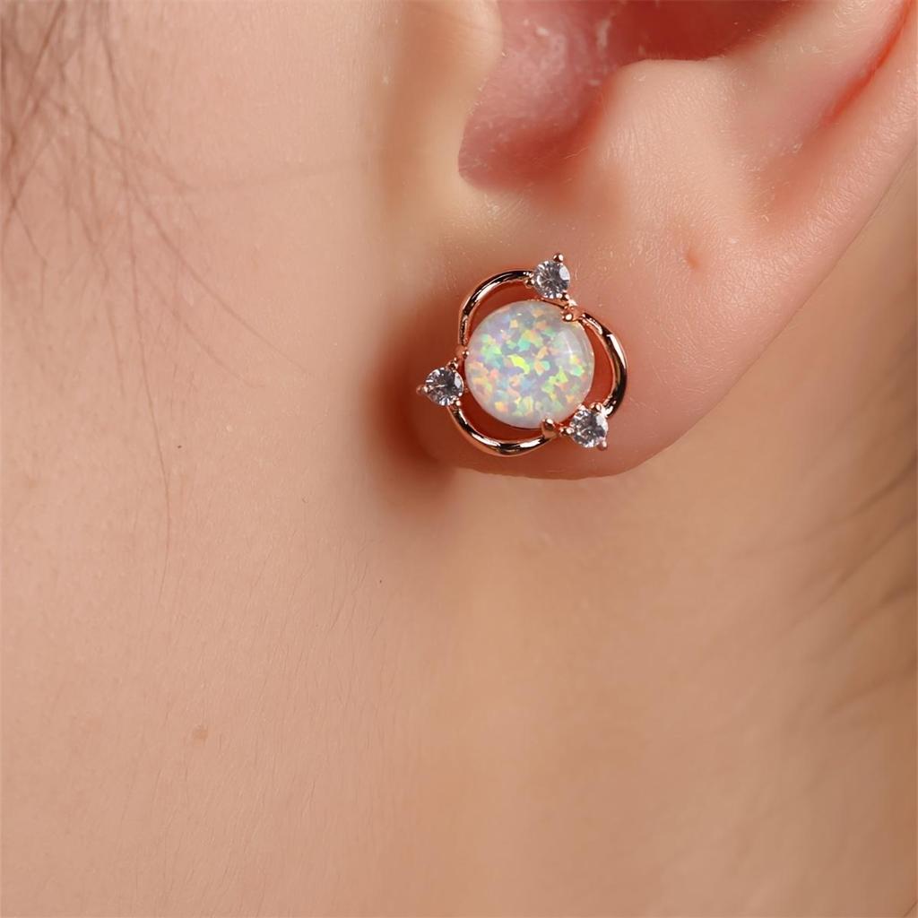 1 Pairs of Exquisite Copper Earrings Set with Opal Featuring Small Flower Design Elegant Retro Style for Autumn and Winter Valentine's Day