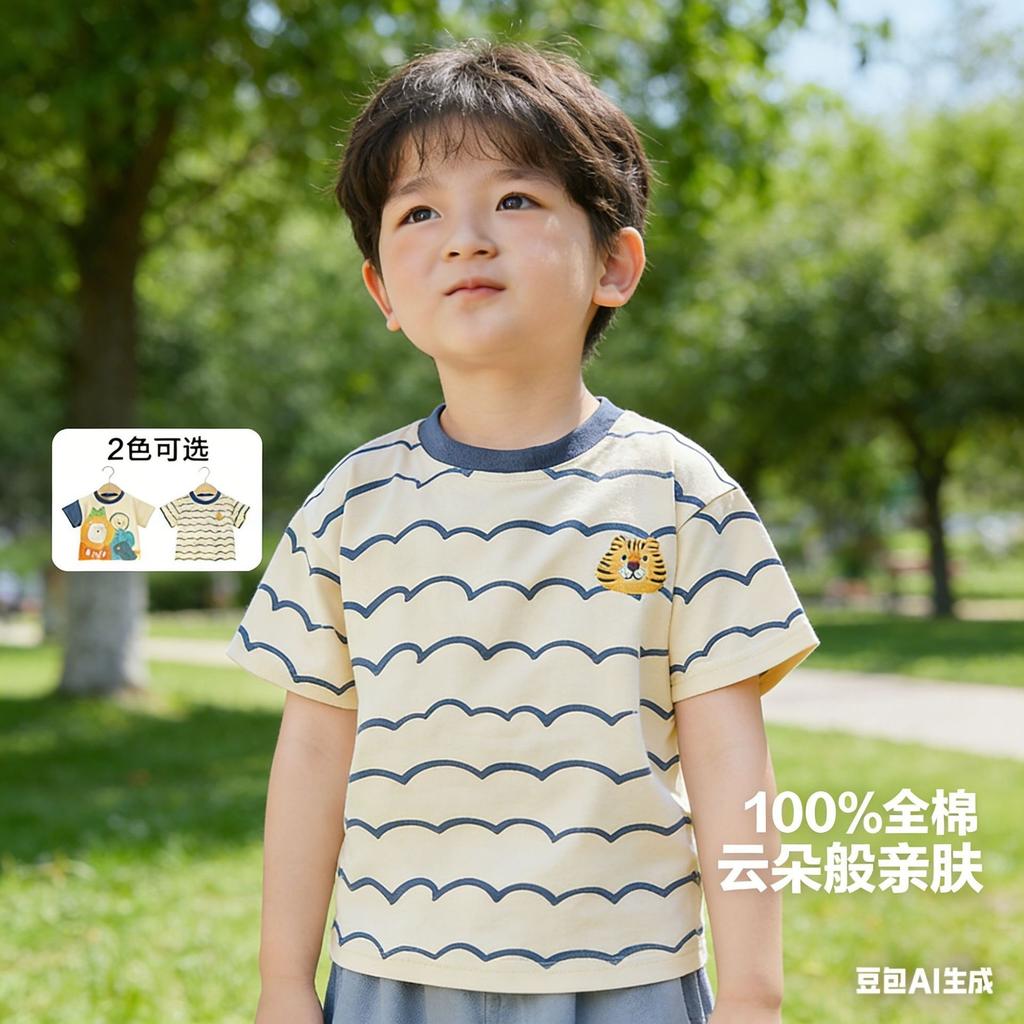 Boys Summer Short Sleeve T Shirt with Dinosaur Print for Toddlers and Kids