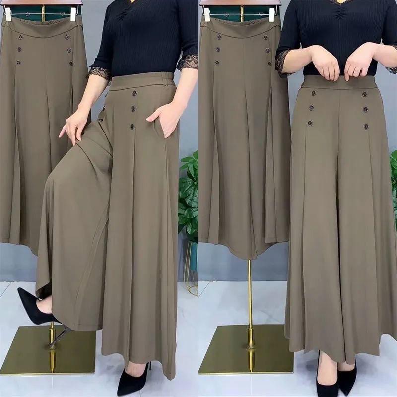 

Fashion Draped Wide-leg Skirt Trousers High Waist Thin Temperament Women s Trousers Summer Cool Loose Big Foot Dumping Trousers S чорний