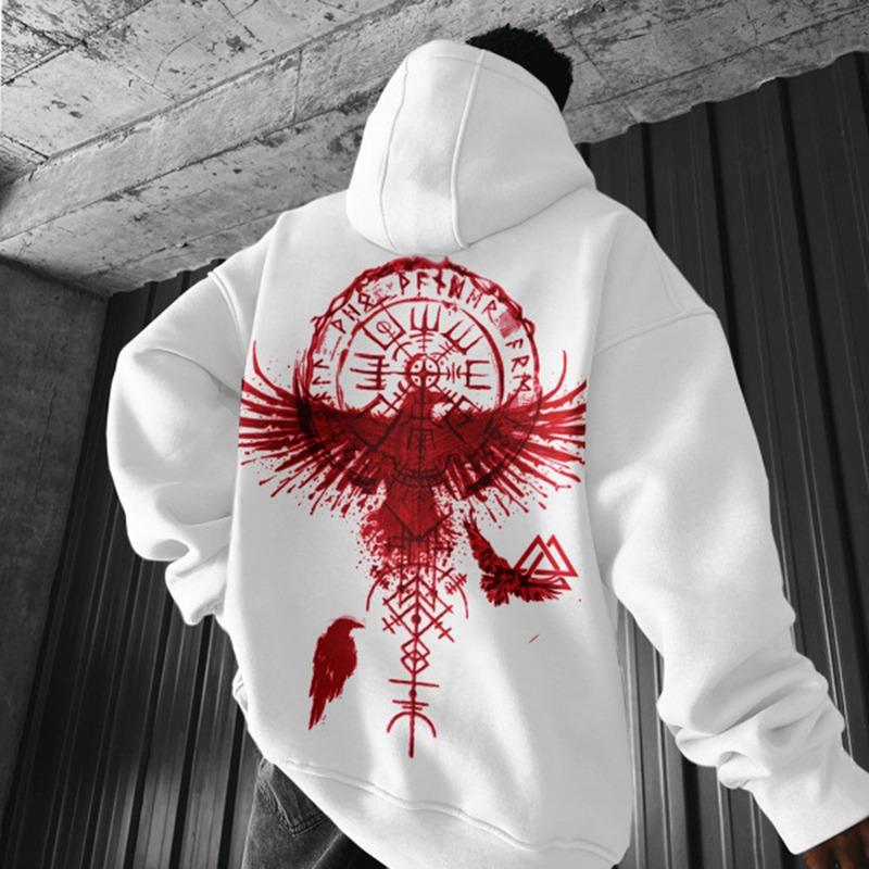 ETST0012 Viking Totem Bedrukte Hoodie Katoen Fleece Heren Losse Casual Arend Super Cool Hoodie Persoonlijke Hoodie Heren Hoodie Sweatshirt 4XL