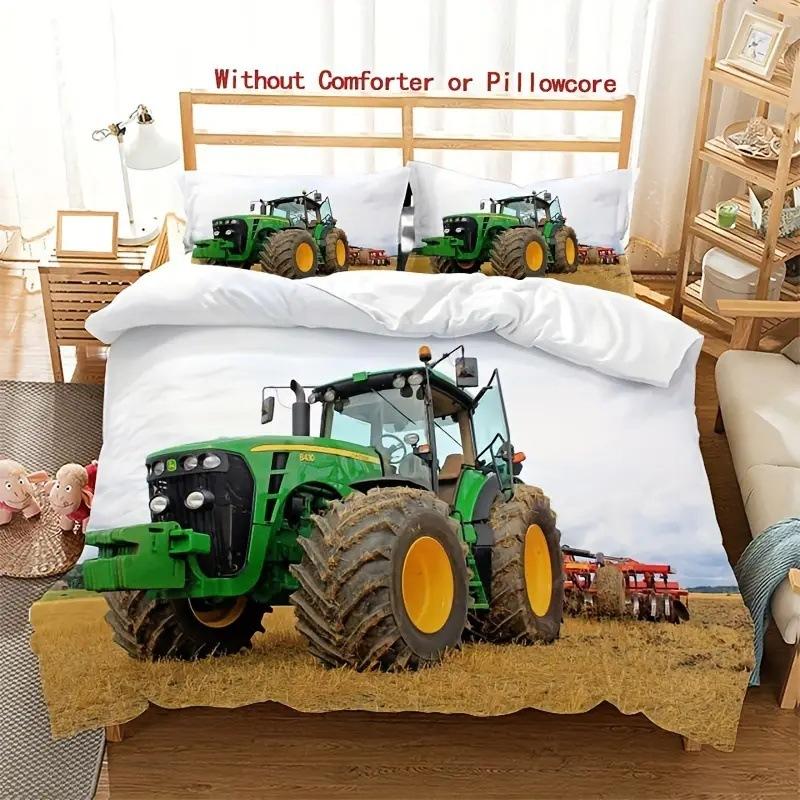 Tractor Pattern Quilt Cover Three-Piece Digital Printing Bedding Duvet Cover Kit