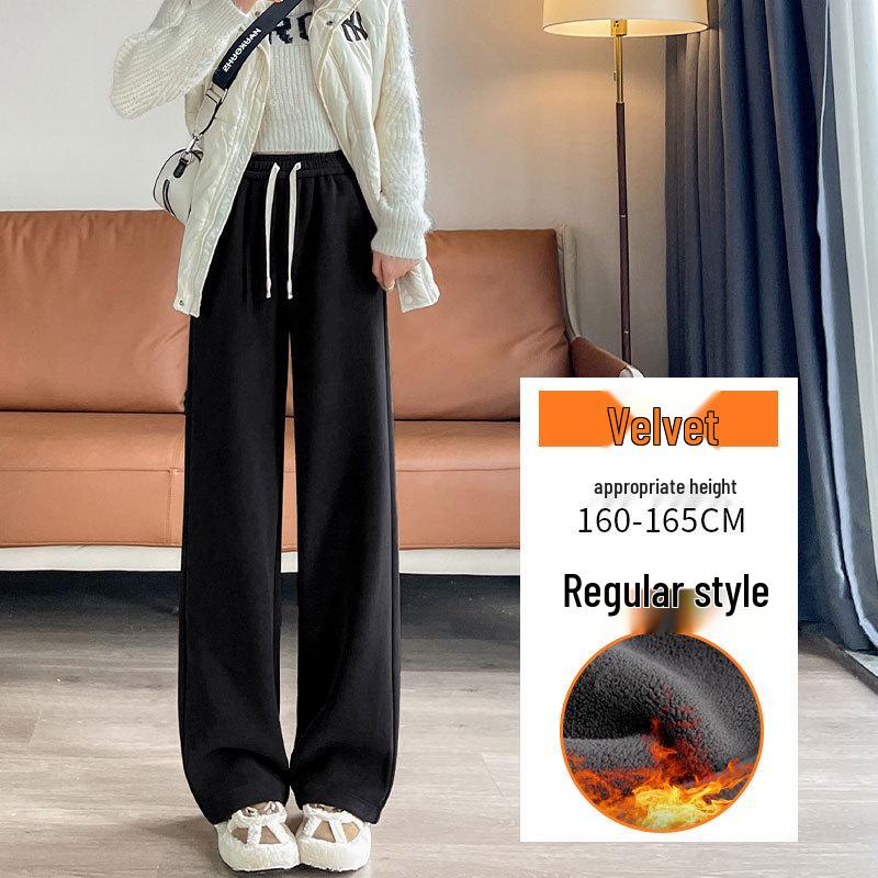 2024 Women's Slim Fit Fleece-Lined Cotton Pants: Winter Outerwear, Petite Wide Leg, Straight Leg Sportswear