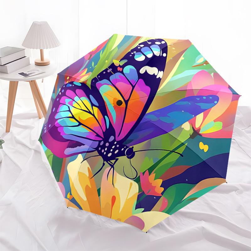 1pc Butterfly Garden Automatic Open/Close Umbrella Compact Folding Umbrella, All-Season Portable Umbrella for Women/Men065