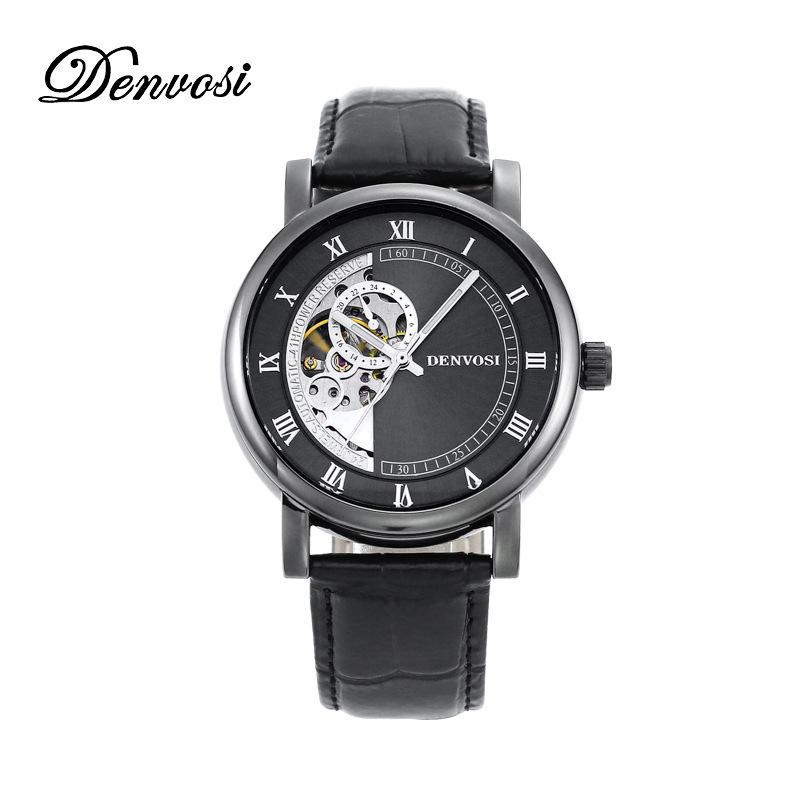 

Новые роскошные мужские часы ТОП-бренда с коробкой, автоматические полые водонепроницаемые деловые кожаные мужские механические часы