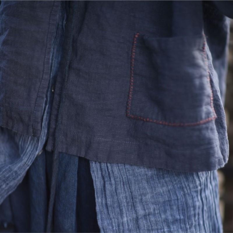 Johnature Woman Spring Long Sleeves V-Neck Shirt Single Breasted Solid Color Chinese Style Vintage Shirt