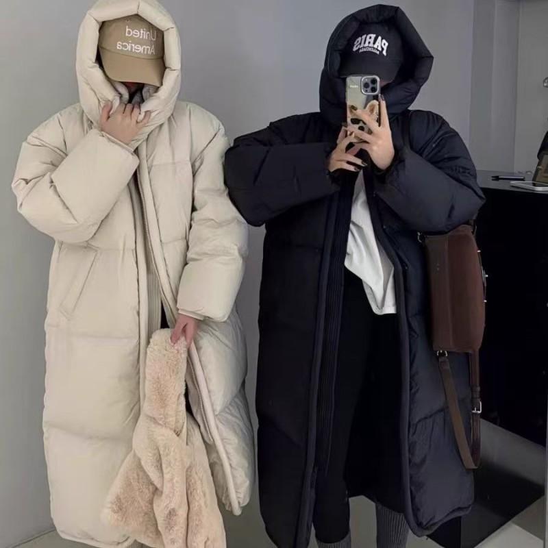 Womens Oversized Puffer Coat Winter Long Parka With Hood Loose Fit College Style Thick Cotton Filled Jacket