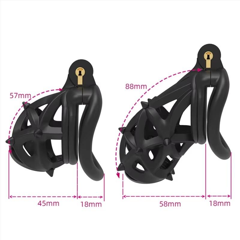 26 New Diamond Stud Male Chastity Cage 4 Free Rings Dual Soft Spikes CB Lock Penis Restraint for Men Adult Intimate Sex Toy 18+