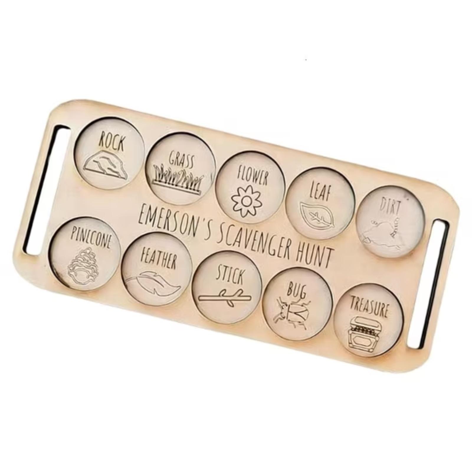 Wooden Scavenger Hunt Board with Engraved Nature Items Educational Outdoor Activity Toy for Children and Families