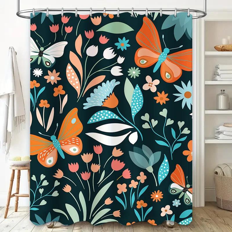 Colorful Floral Butterfly Shower Curtain Waterproof Bath Decor with Hooks Included Perfect for Bathroom Renovations and Kids' Ro