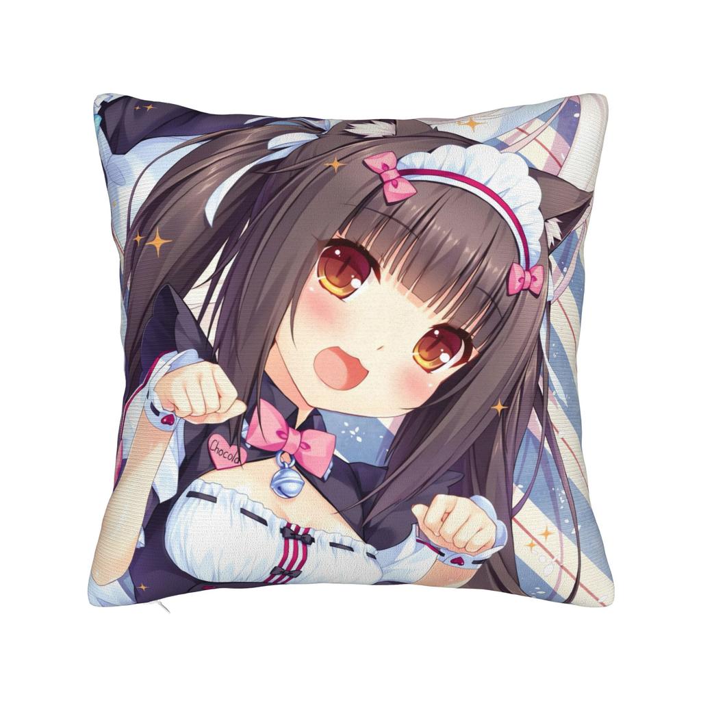 Pillow Case Super Kawaii Game Nekopara Chocola Vanilla Square  Pillow Cover For Living Room Bed Chair Fashion Pillowcases