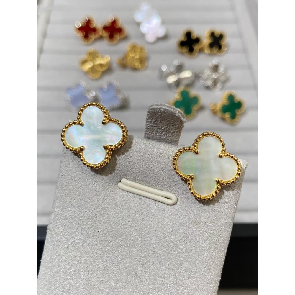 15MM Clover Earrings White Mother Of Pearl Earrings Premium Sense Women's Earrings