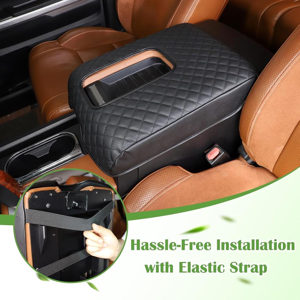 LLKUANG Car Center Console Armrest Cover Pad Fit for Toyota Tundra 2007-2021 Waterproof Leather Seat Armrest Box Cushion Pad Protector (Black)