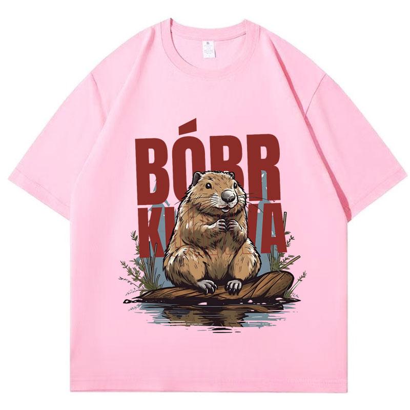 Bober Kurwa Bobr T-Shirts Lustiges Biber-Meme T-Shirt Herren Damen Baumwolle Klassisch Locker Übergröße Anime Kleidung