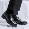 Fashionable Men's Classic Black Block Formal Work Leather Shoes Brand Men's Lace Up Comfortable Business Carved Leather Shoes