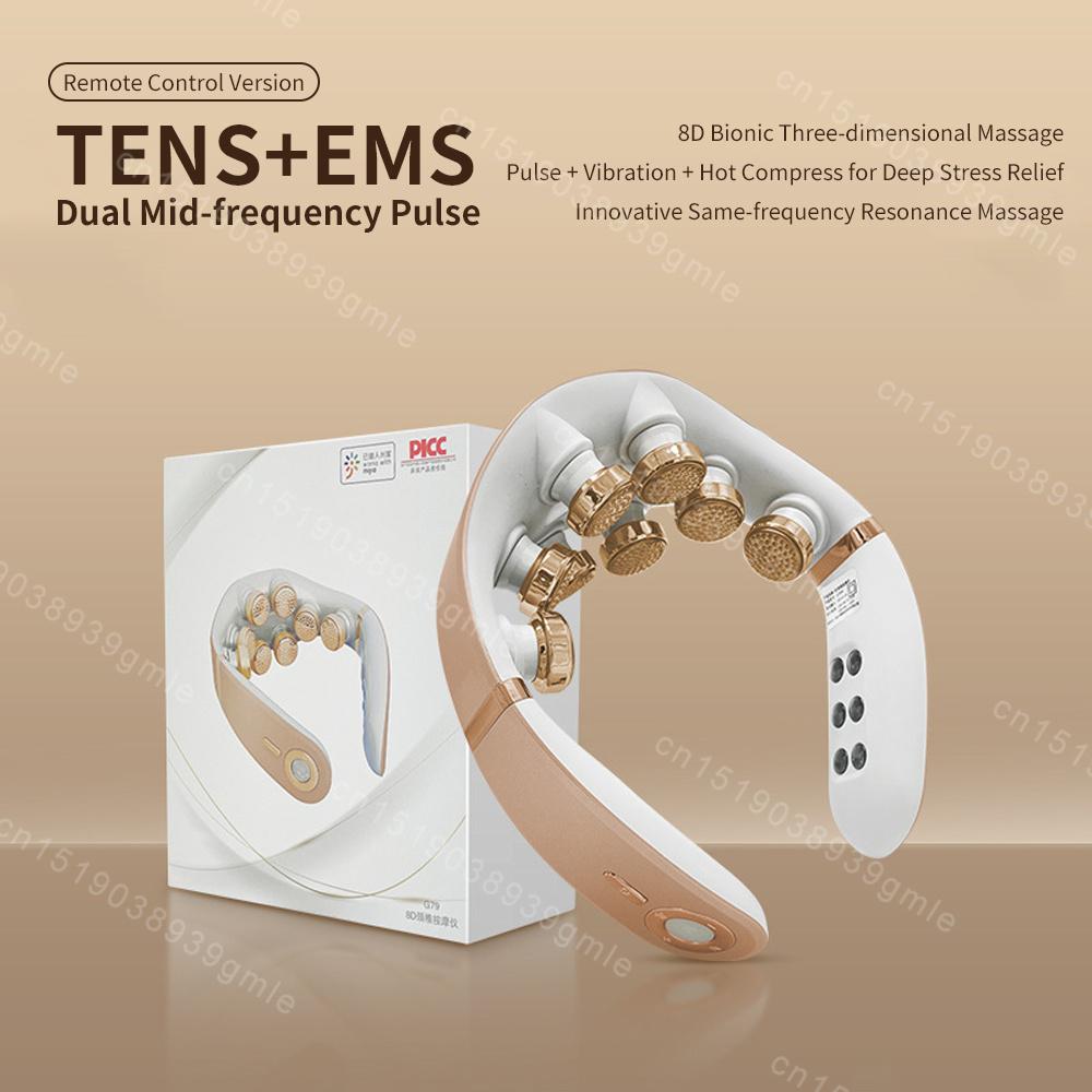 Pulse Neck Massager 8D Electric Shiatsu Neck Massager Deep Tissue Vibration Hot Compress Shoulder Neck Cervical Spine Machine