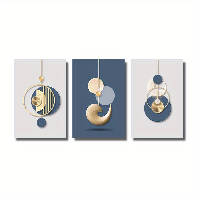 Set of 3 Modern Wall Art Paintings Gold Blue Abstract Graphics Posters Simple Home Decor, Living Room Decor, Office Decor
