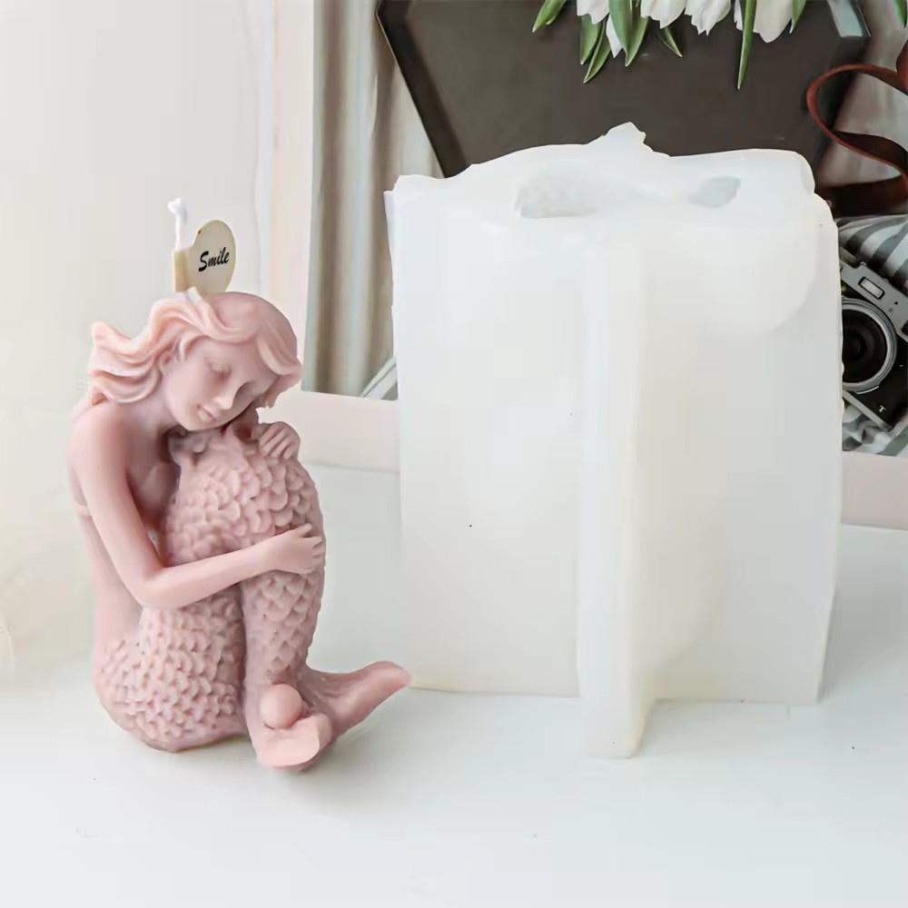 3D Mermaid Candle Silicone Mold Seated Embrace Tail Statue Sea Elf Tool DIY Sea Daughter Aroma Plaster Marine Theme Craft Decor