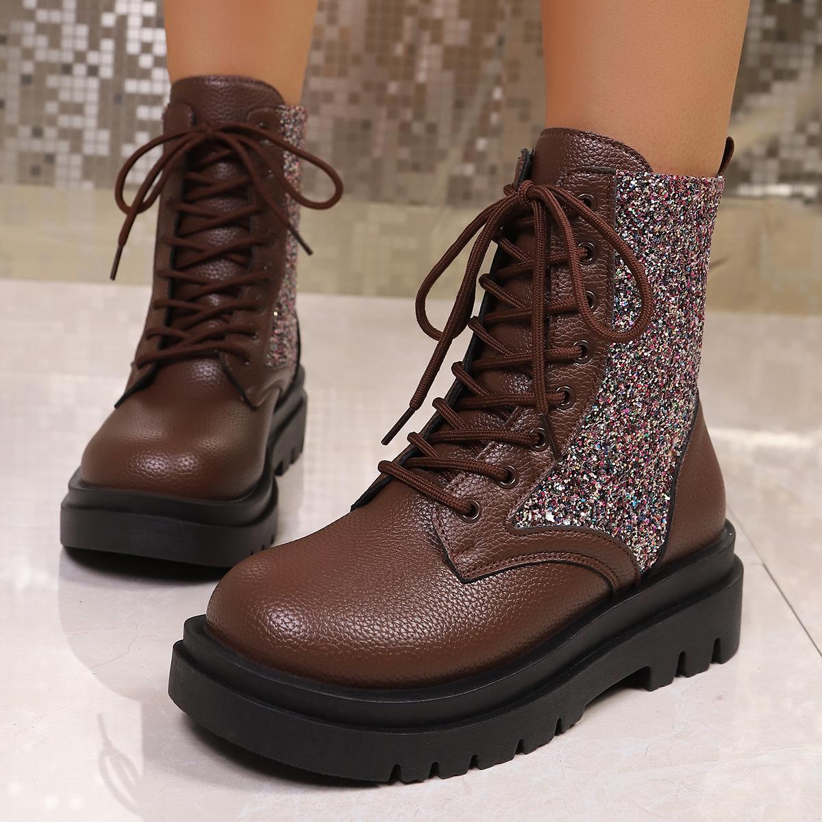 

Spot foreign trade new large size British style autumn versatile thick-soled short boots retro round head lace-up Martin boots 43 темно-коричневого