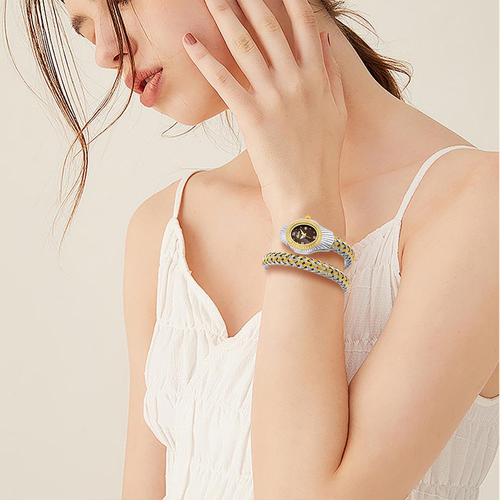 Fashion Women Snake Shape Quartz Watches Weave Design Steel Strap Luxury Rhinestone Dial Wristwatch Girls Clock Reloj Mujer