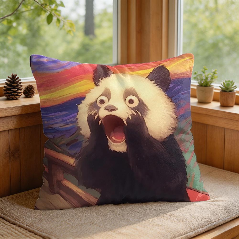 Shout Art Funny Animals Cushion Cover Silky Short Plush Invisible Zipper Dustproof Sofa Pillow Case For Home Decor