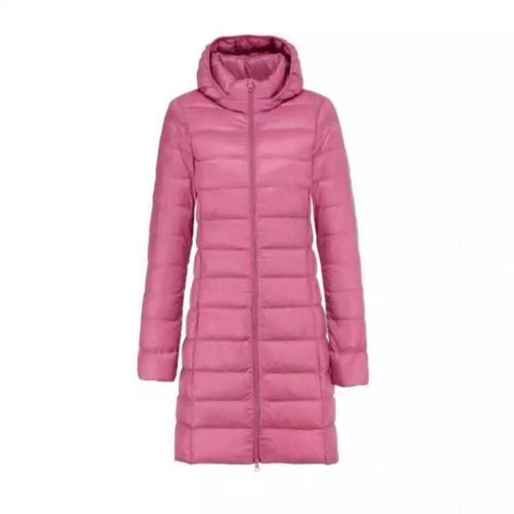 Autumn Winter Women Lightweight Down Jacket Medium Long White Duck Down Coat Removable Hood