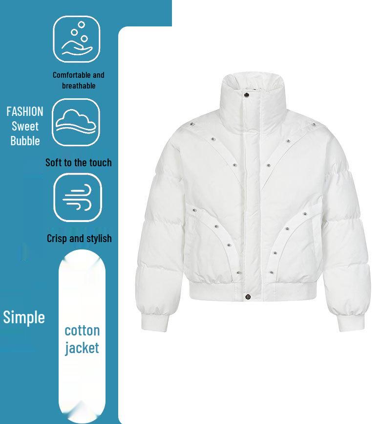 ARES Men's Retro Winter Stand Collar Cotton Jacket with Rivet Decor and Plus Velvet Lining