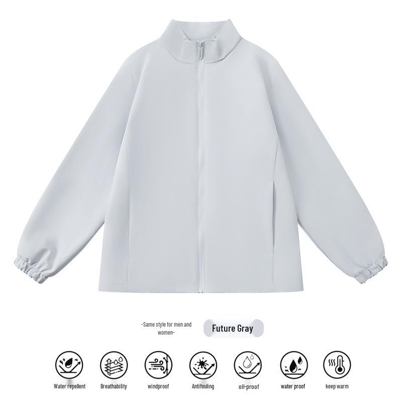 Unisex Stand-up Collar Windbreaker - Waterproof & Windproof, Lightweight Spring/Autumn Jacket with Custom Logo for Outdoor Enthusiasts.