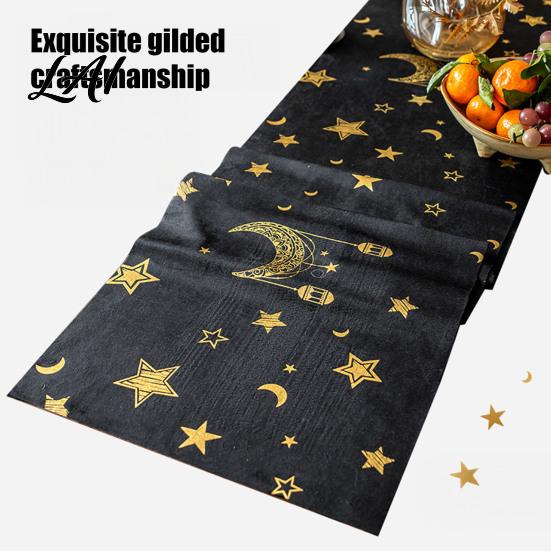 Modern Table Dressing Eid Mubarak Runner Ramadan Gold Moon Stars Tablecloth Islamic Happy Party Decorations Holiday Rectangular Cloth for