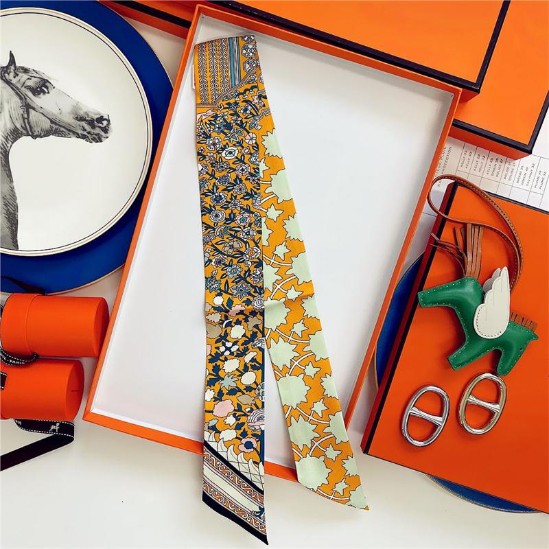 Cachecol de Seda 100% de Alta Qualidade Marca de Luxo Mulheres Faixa de Cabeça Faixa de Cabelo Foulard Gravata Lenço de Pescoço Cachecóis Skinny Acessórios