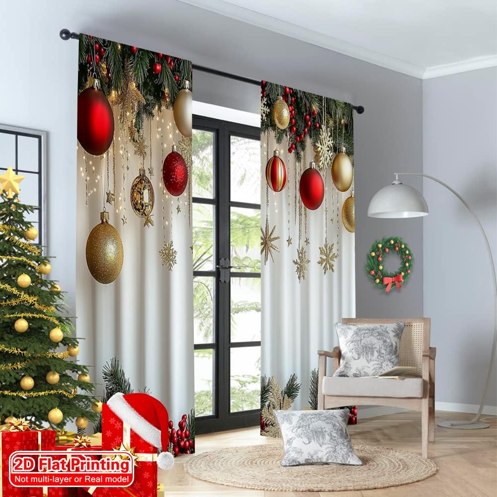 Set Of 2 Flat Printing Merry Christmas Popular Curtains Versatile Polyester Without Electricity New Curtain