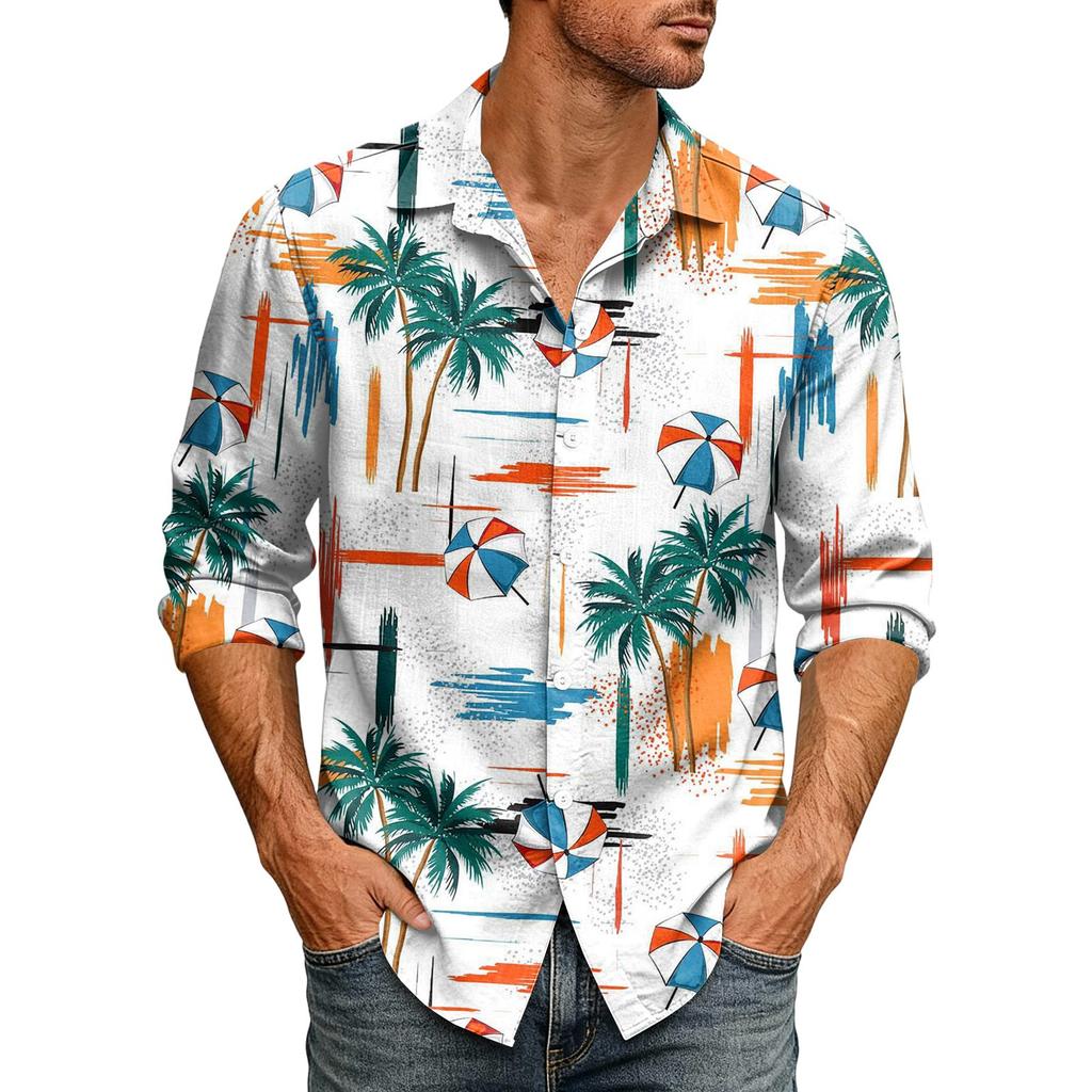Hawaii Print - Men's Casual Long-Sleeved Shirt