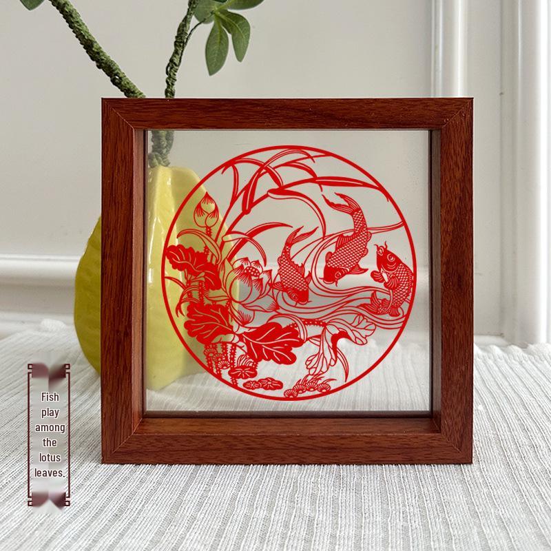 Xianci Double-Sided Transparent Frame: A4 Paper-Cut Calligraphy Fu Character Display Stand