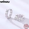 WOSTU Real 925 Sterling Silver Full of Zircon Circel Hoop Earrings For Women S925 Wedding Round Crystal Pendientes Jewelry Gift