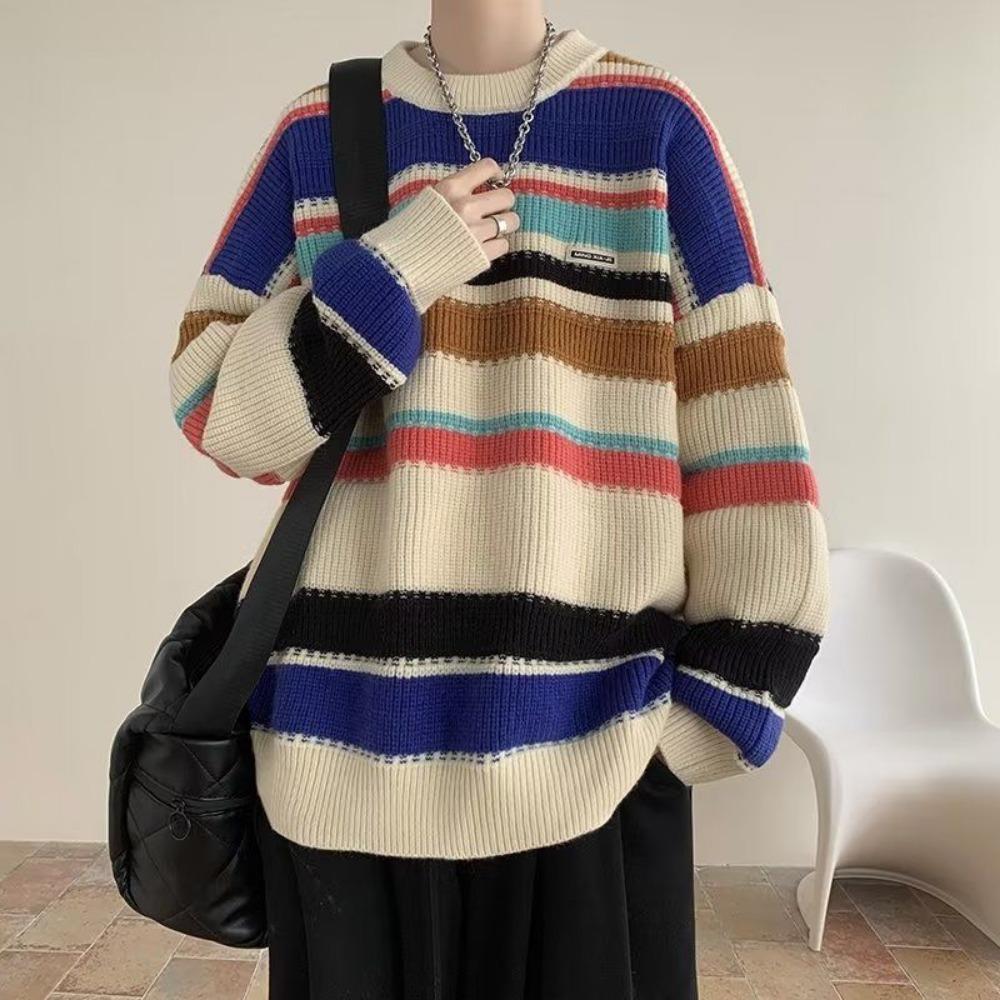 

New Rainbow Sweater Boys Couple Coat Lazy Loose Versatile Striped Bottoming Sweater XXXL різнокольоровий