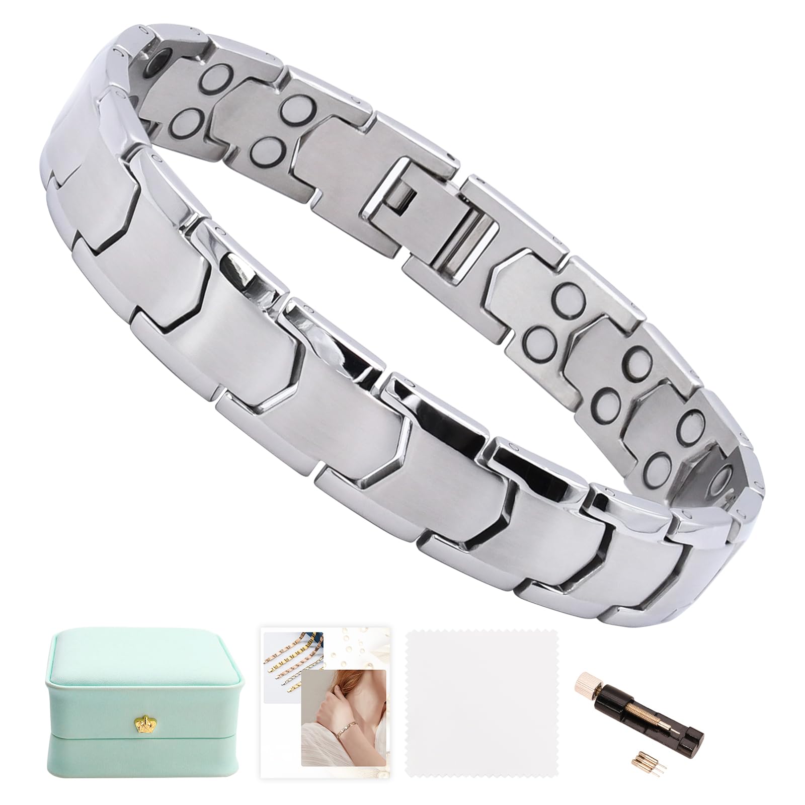 

Магнитный браслет для титана 36 Мягкий и утомляющий Здоровый размер Специальный статический металл Аллергия [QIAOZILI] Мужчины, Сталь, Зерна,