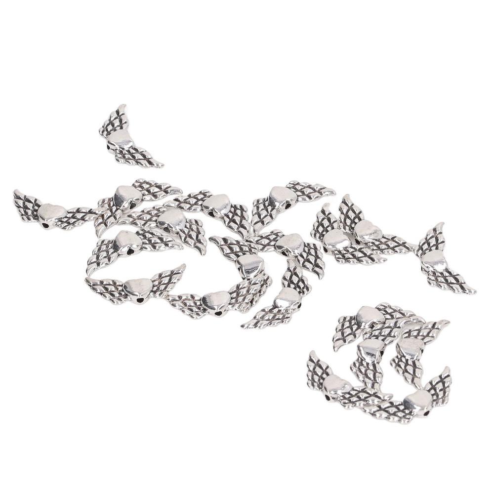 100pcs Pure Finish Angel Wing Beads Silver Wing Charm Beads Wing Spacer Beads DIY Craft