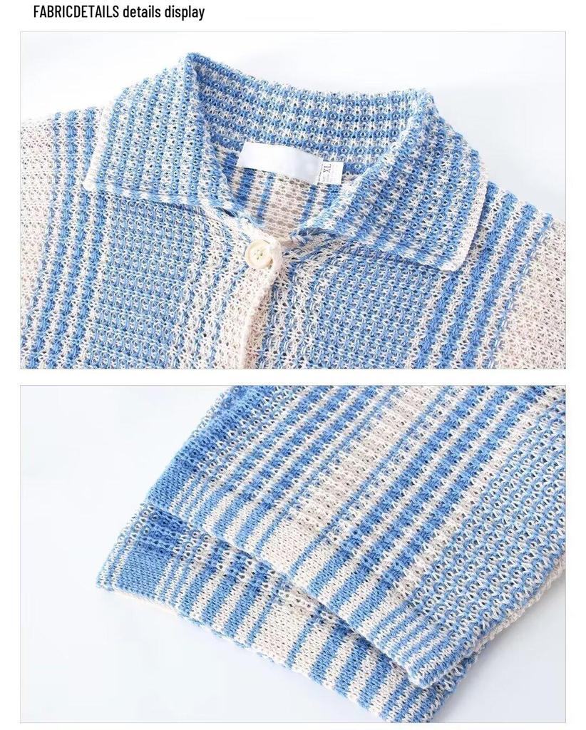 Korean Style Contrast Color Short-Sleeve Shirt - Men's Summer Trendy Loose Lapel Knitted Top