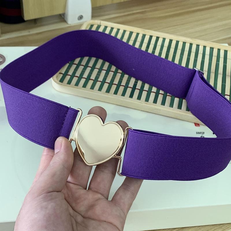 4CM Women's Elastic Waist Heart Pattern Leather Belt for Dress and Jeans